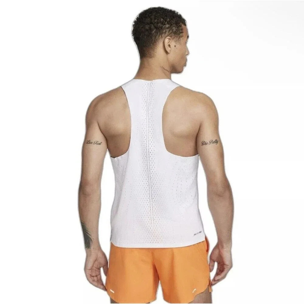 Nike ADV AeroSwift NN Track Singlet Tank Mens Medium White Orange DV7714-100